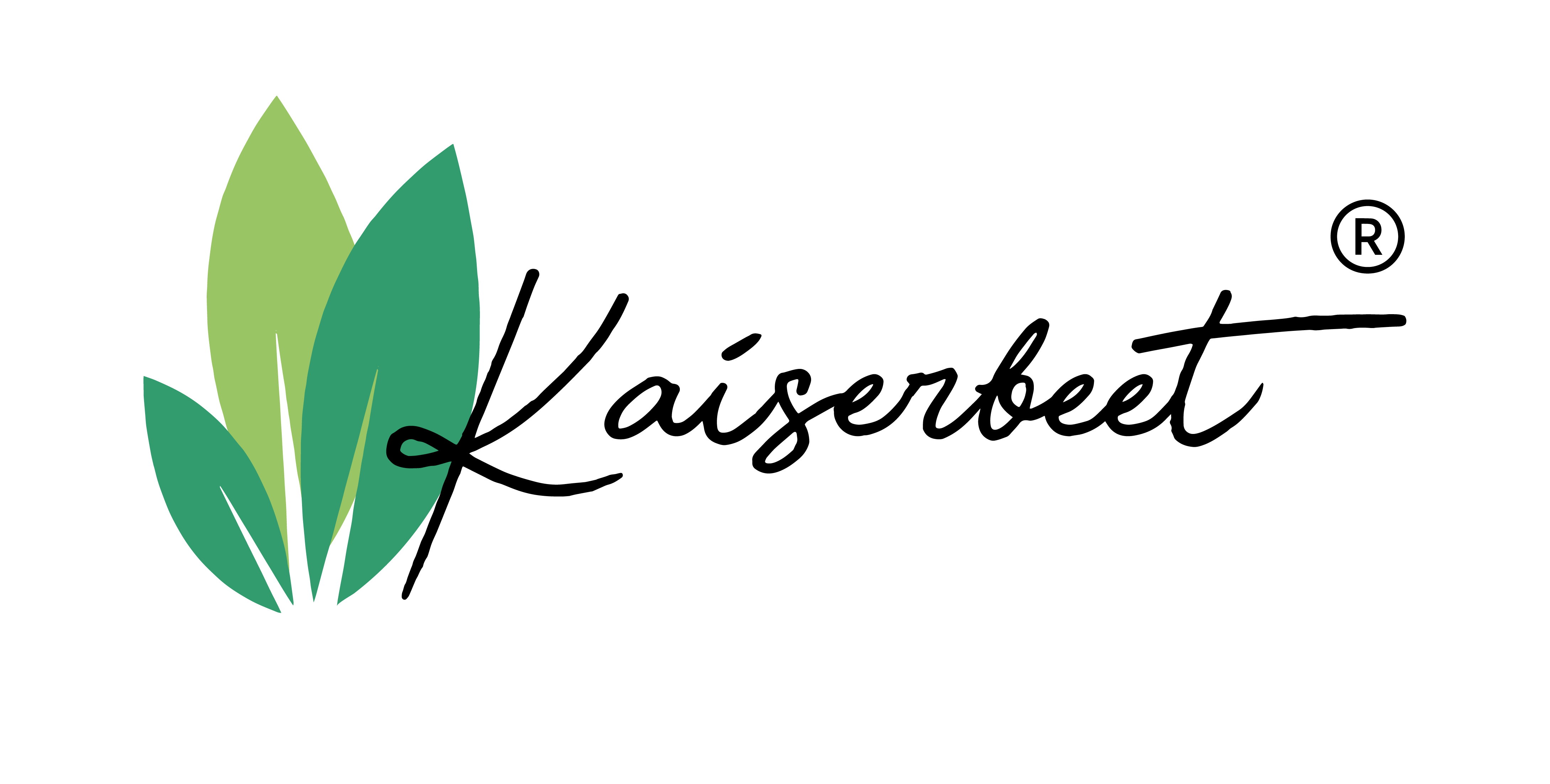 Markenzeichen für nachhaltiges Gärtnern und Anbau | © Kaiserbeet Logo der Marke Kaiserbeet mit stilisiertem Blatt | © Kaiserbeet
