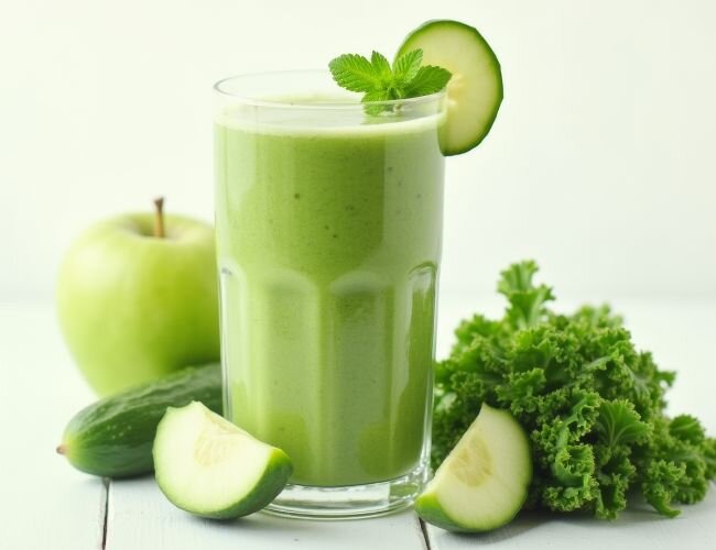 Erfrischendes Getränk mit Vitaminen und Kräutern | © stock.adobe.com Grüner Gurkensmoothie mit Minze und Limette | © stock.adobe.com