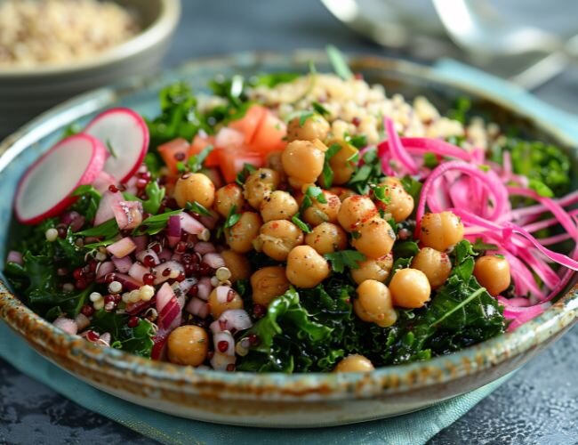 salat_mit_rettich_kichererbsen_grünkohl_zwiebel_tomaten | © stock.adobe.com salat_mit_rettich_kichererbsen_grünkohl_zwiebel_tomaten | © stock.adobe.com