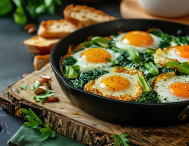 Spinat-Shakshuka mit Eiern in grüner Kräutersoße | © stock.adobe.com