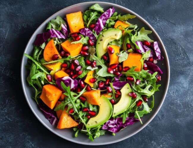 Rucolasalat mit Avocado, Kürbis, Rotkohl und Kernen | © stock.adobe.com