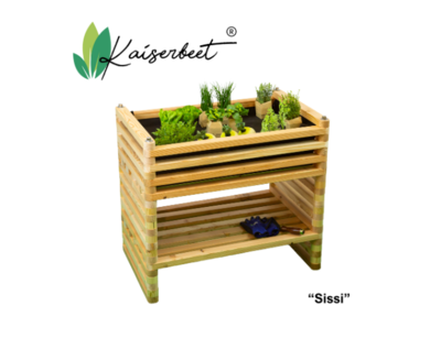 Befülltes Hochbeet Sissi mit Kräutern und praktischer Staufläche | © Kaiserbeet